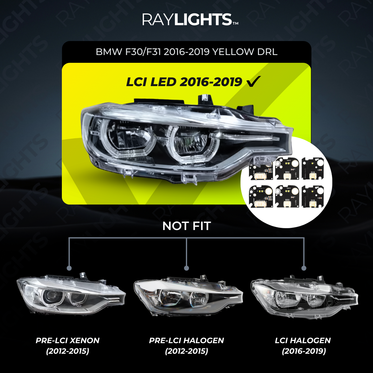 BMW F30/F31 LCI - keltaiset DRL-valot RayLights™