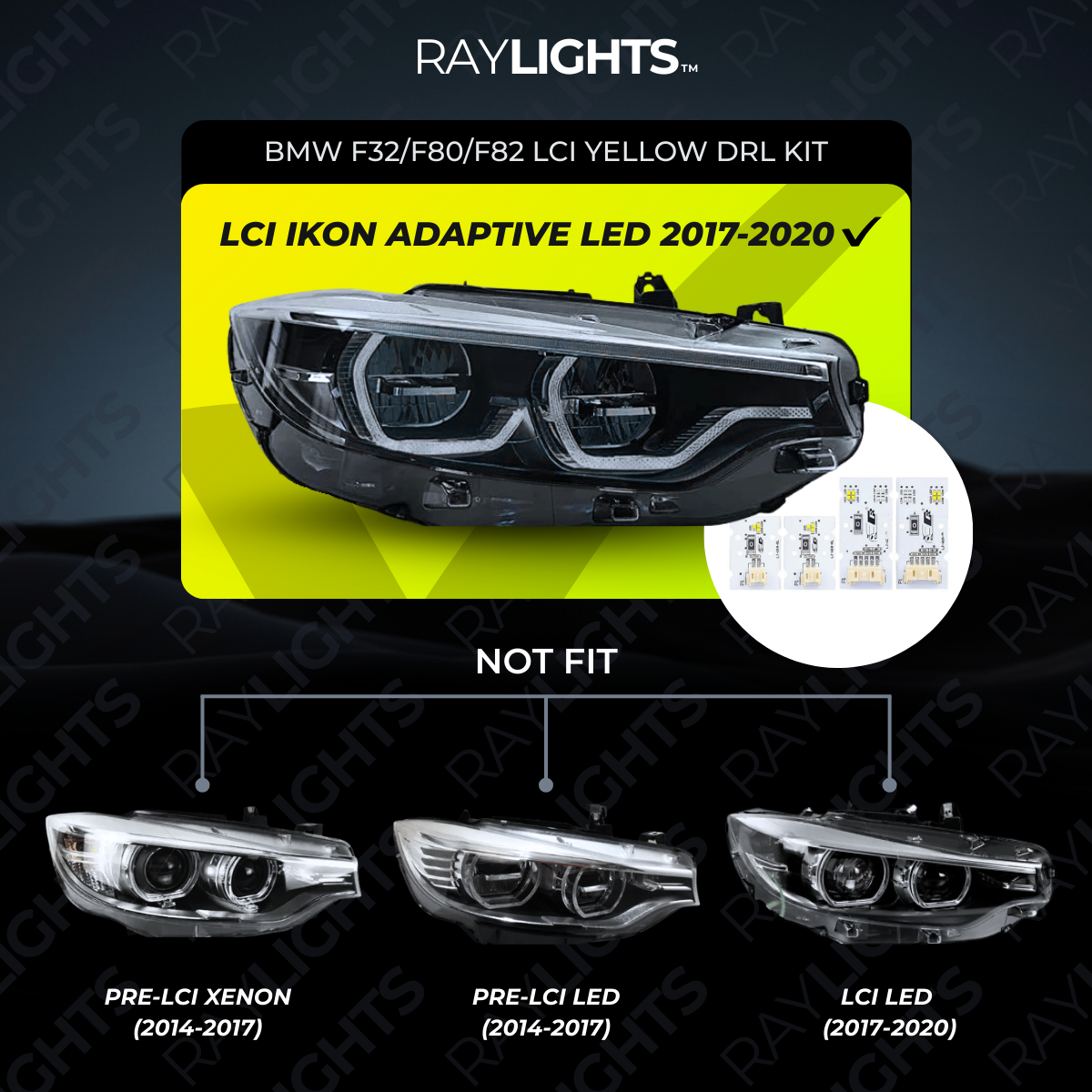 BMW F32/F80/F82 LCI - Keltaiset DRL-moduulit LED RayLights™